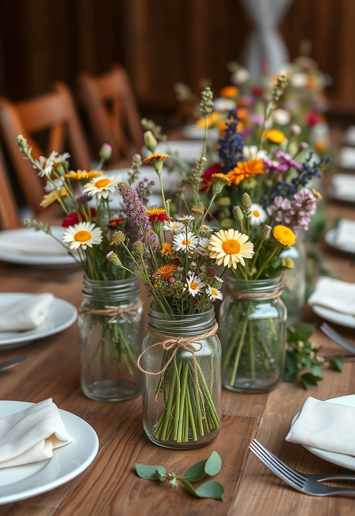 21 Gorgeous Minimalist Wedding Table Decor Inspirations You Can’t Miss! - 7. Rustic Charm with Mason Jars