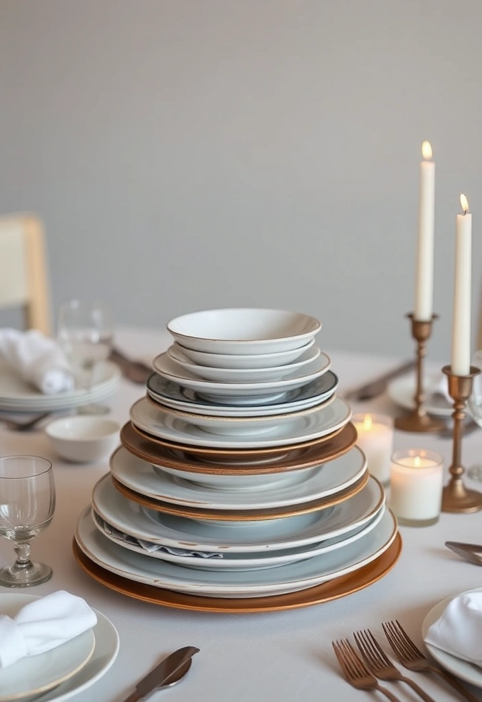 21 Gorgeous Minimalist Wedding Table Decor Inspirations You Can’t Miss! - 10. Artistic Plate Stacking
