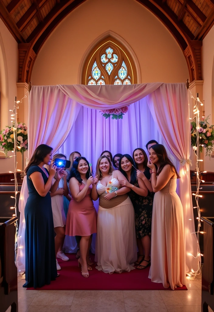 21 Stunning Wedding Church Decorations That Will Leave You Breathless! - 14. Romantic Photo Booth Area